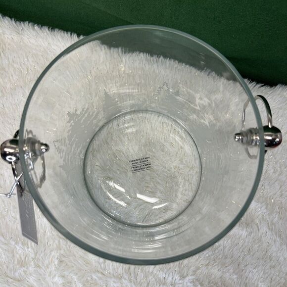 Ice Bucket Glass Etched Evergreen Trees Christmas Trees Silver Handles 6” NEW - Picture 7 of 8